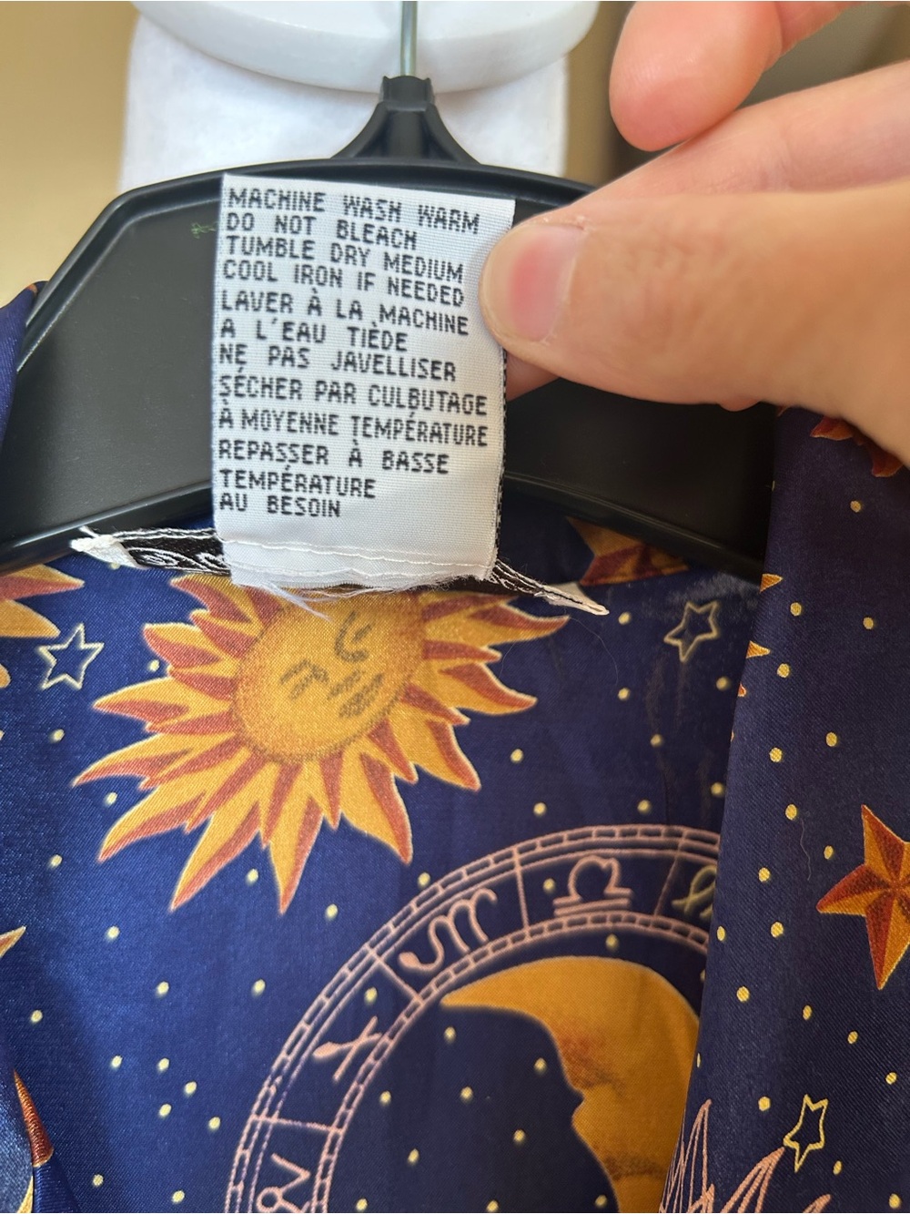 Vintage Celestial Satin Button-Up Night Gown/Shirt -Gold Sun & Moon Print - Picture 5 of 8